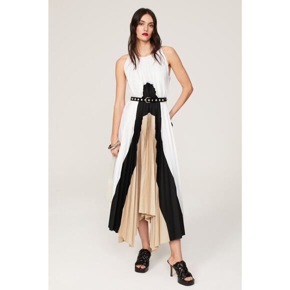 BIBHU MOHAPATRA x RTR Black White Colorblock Pleated Crewneck Flowy Dress Size 4 - Picture 2 of 16